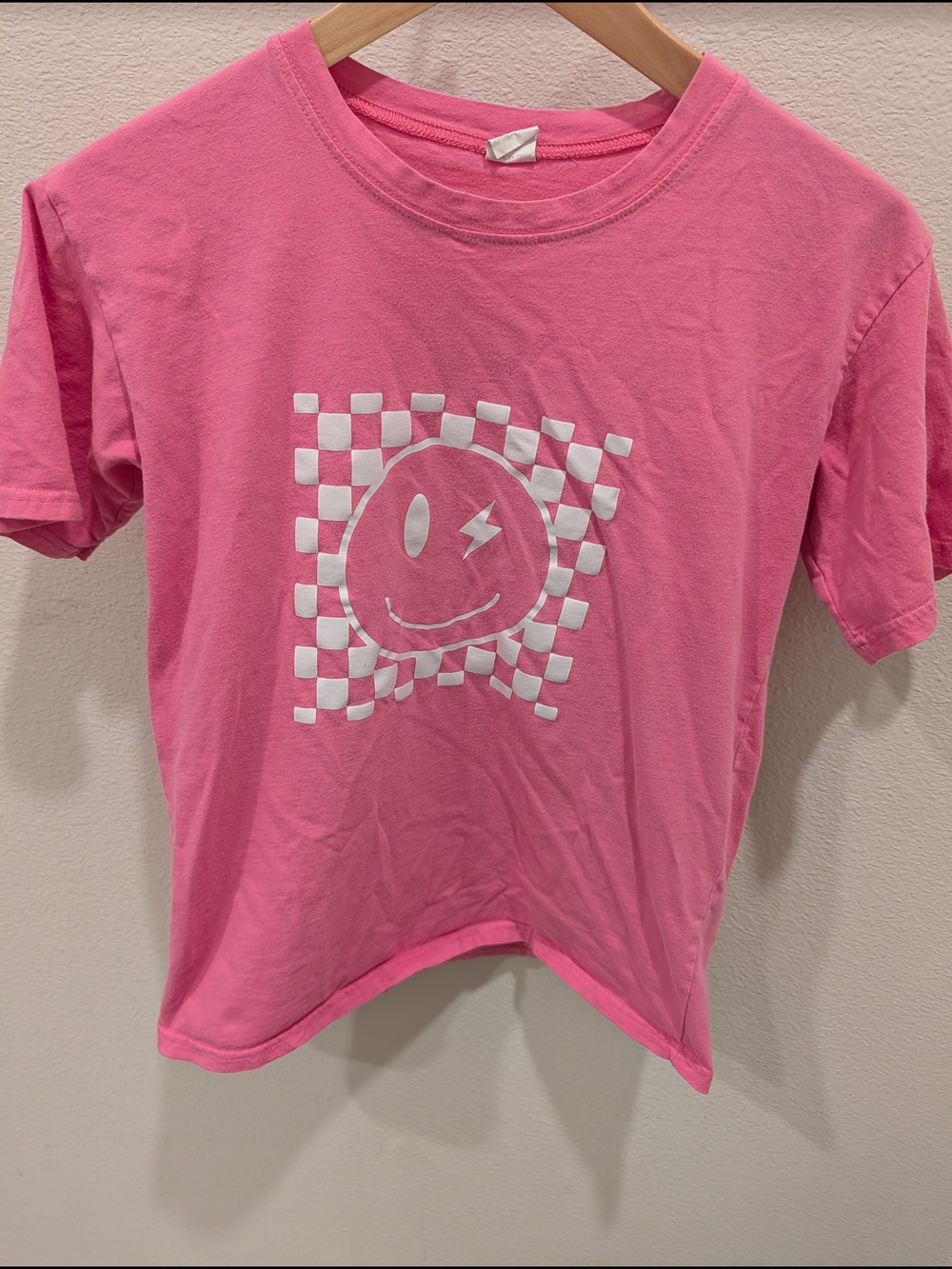 Kids Pink Graphic Tee with Checker Smiley